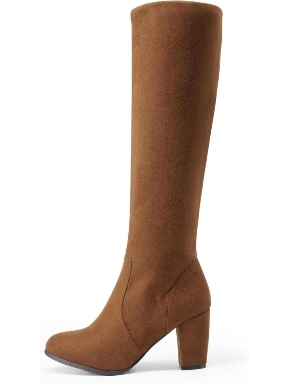 Women's Brown Suede Faux Fur Lined Square Toe Side Zipper Knee High Riding Boots